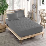 ELY PARKER Pamuklu Yatak Koruyucu Alez Gri-Kapitoneli Fitted-Yanı Çarşaflı Bebek Alezi-Terden Korur (70x140)