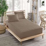 ELY PARKER Pamuklu Yatak Koruyucu Alez Kahverengi-Kapitoneli Fitted-Yanı Çarşaflı Tek Kişilik-Bir Buçuk Kişilik Terden Korur (120x200)