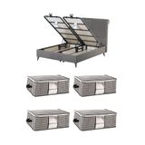 ELY PARKER Pencereli Yatak Baza Altı Düzenleyici Hurç Tela Sağlam Fermuar Yapısı (4lü Paket) (64x45x22)