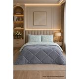 Ely Parker Renkli Desenli Battal Boy Yorgan Peluş Çift Taraflı Yastık Kılıflı (Çarşafsız) - 215 x 235 cm - Beyaz-Gri-Turkuaz