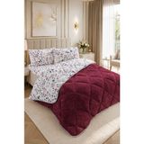 Ely Parker Renkli Desenli Battal Boy Yorgan Peluş Çift Taraflı Yastık Kılıflı (Çarşafsız) - 215 x 235 cm - Bordo-Beyaz-Kırmızı