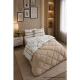 Ely Parker Renkli Desenli Battal Boy Yorgan Peluş Çift Taraflı Yastık Kılıflı (Çarşafsız) - 215 x 235 cm - Hardal - Bej