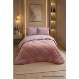 Ely Parker Renkli Desenli Battal Boy Yorgan Peluş Çift Taraflı Yastık Kılıflı (Çarşafsız) - 215 x 235 cm - Lila - Fuşya