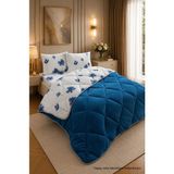 Ely Parker Renkli Desenli Battal Boy Yorgan Peluş Çift Taraflı Yastık Kılıflı (Çarşafsız) - 215 x 235 cm - Mavi-Lacivert