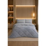 Ely Parker Renkli Desenli Çift Kişilik Yorgan Peluş Çift Taraflı Yastık Kılıflı (Çarşafsız) - 195 x 215 cm - Antrasit-Açık Gri