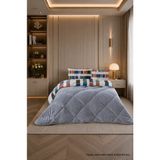Ely Parker Renkli Desenli Çift Kişilik Yorgan Peluş Çift Taraflı Yastık Kılıflı (Çarşafsız) - 195 x 215 cm - Antrasit-Gri-Turuncu