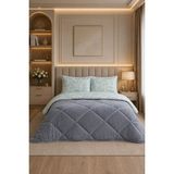 Ely Parker Renkli Desenli Çift Kişilik Yorgan Peluş Çift Taraflı Yastık Kılıflı (Çarşafsız) - 195 x 215 cm - Beyaz-Gri-Turkuaz