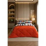 Ely Parker Renkli Desenli Çift Kişilik Yorgan Peluş Çift Taraflı Yastık Kılıflı (Çarşafsız) - 195 x 215 cm - Beyaz-Turuncu