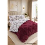 Ely Parker Renkli Desenli Çift Kişilik Yorgan Peluş Çift Taraflı Yastık Kılıflı (Çarşafsız) - 195 x 215 cm - Bordo-Beyaz-Kırmızı