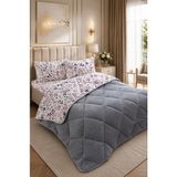 Ely Parker Renkli Desenli Çift Kişilik Yorgan Peluş Çift Taraflı Yastık Kılıflı (Çarşafsız) - 195 x 215 cm - Gri-Beyaz