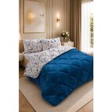 Ely Parker Renkli Desenli Çift Kişilik Yorgan Peluş Çift Taraflı Yastık Kılıflı (Çarşafsız) - 195 x 215 cm - Lacivert-Mavi-Beyaz