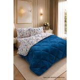 Ely Parker Renkli Desenli Çift Kişilik Yorgan Peluş Çift Taraflı Yastık Kılıflı (Çarşafsız) - 195 x 215 cm - Lacivert-Mavi-Beyaz
