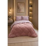 Ely Parker Renkli Desenli Çift Kişilik Yorgan Peluş Çift Taraflı Yastık Kılıflı (Çarşafsız) - 195 x 215 cm - Lila - Fuşya