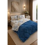 Ely Parker Renkli Desenli Çift Kişilik Yorgan Peluş Çift Taraflı Yastık Kılıflı (Çarşafsız) - 195 x 215 cm - Mavi-Sarı-Beyaz