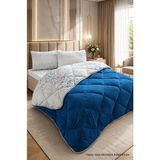 Ely Parker Renkli Desenli Çift Kişilik Yorgan Peluş Çift Taraflı Yastık Kılıflı (Çarşafsız) - 195 x 215 cm - Mavi