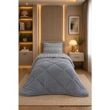 Ely Parker Renkli Desenli Tek Kişilik Yorgan Peluş Çift Taraflı Yastık Kılıflı (Çarşafsız) - 155 x 215 cm - Antrasit-Açık Gri
