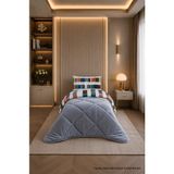 Ely Parker Renkli Desenli Tek Kişilik Yorgan Peluş Çift Taraflı Yastık Kılıflı (Çarşafsız) - 155 x 215 cm - Antrasit-Gri-Turuncu