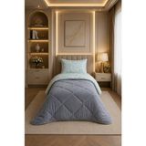 Ely Parker Renkli Desenli Tek Kişilik Yorgan Peluş Çift Taraflı Yastık Kılıflı (Çarşafsız) - 155 x 215 cm - Beyaz-Gri-Turkuaz
