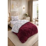 Ely Parker Renkli Desenli Tek Kişilik Yorgan Peluş Çift Taraflı Yastık Kılıflı (Çarşafsız) - 155 x 215 cm - Bordo-Beyaz-Kırmızı