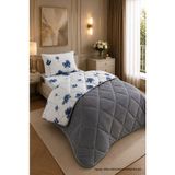 Ely Parker Renkli Desenli Tek Kişilik Yorgan Peluş Çift Taraflı Yastık Kılıflı (Çarşafsız) - 155 x 215 cm - Gri-Mavi