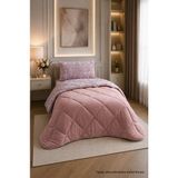 Ely Parker Renkli Desenli Tek Kişilik Yorgan Peluş Çift Taraflı Yastık Kılıflı (Çarşafsız) - 155 x 215 cm - Gri-Pudra