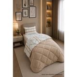 Ely Parker Renkli Desenli Tek Kişilik Yorgan Peluş Çift Taraflı Yastık Kılıflı (Çarşafsız) - 155 x 215 cm - Hardal - Bej