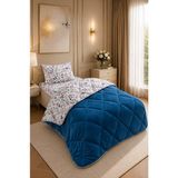 Ely Parker Renkli Desenli Tek Kişilik Yorgan Peluş Çift Taraflı Yastık Kılıflı (Çarşafsız) - 155 x 215 cm - Lacivert-Mavi-Beyaz