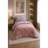 Ely Parker Renkli Desenli Tek Kişilik Yorgan Peluş Çift Taraflı Yastık Kılıflı (Çarşafsız) - 155 x 215 cm - Lila - Fuşya