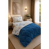 Ely Parker Renkli Desenli Tek Kişilik Yorgan Peluş Çift Taraflı Yastık Kılıflı (Çarşafsız) - 155 x 215 cm - Mavi-Sarı-Beyaz