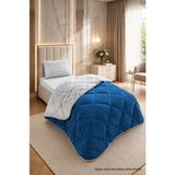 Ely Parker Renkli Desenli Tek Kişilik Yorgan Peluş Çift Taraflı Yastık Kılıflı (Çarşafsız) - 155 x 215 cm - Mavi