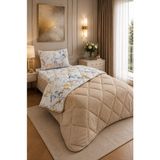 Ely Parker Renkli Desenli Tek Kişilik Yorgan Peluş Çift Taraflı Yastık Kılıflı (Çarşafsız) - 155 x 215 cm - Sarı - Bej