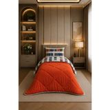 Ely Parker Renkli Desenli Tek Kişilik Yorgan Peluş Çift Taraflı Yastık Kılıflı (Çarşafsız) - 155 x 215 cm - Turuncu - Beyaz
