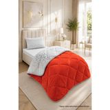 Ely Parker Renkli Desenli Tek Kişilik Yorgan Peluş Çift Taraflı Yastık Kılıflı (Çarşafsız) - 155 x 215 cm - Turuncu - Beyaz