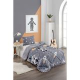 Ely Parker Renkli Desenli Tek Kişilik Yorgan Peluş Çift Taraflı Yastık Kılıflı (Çarşafsız) Astronot Erkek Çocuk - 155 x 215 cm - Antrasit