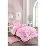 Ely Parker Renkli Desenli Tek Kişilik Yorgan Peluş Çift Taraflı Yastık Kılıflı (Çarşafsız) Kız Çocuk - 155 x 215 cm - Toz Pembe
