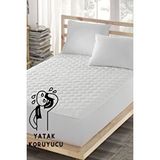 ELY PARKER Yatak Koruyucu Alez, Çift Kişilik, Pamuklu, Kapitoneli Fitted (150x200) Beyaz