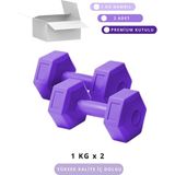 Elya Pilates 1 kg x 2 Adet Renkli Dambıl Seti - Evde Egzersiz Için Ideal - Mor