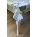 Elyaf Astarlı Beyaz Gelincik Desen Kaymaz Pvc Muşamba Masa Örtüsü - Açık Yeşil - 140 x 140 cm