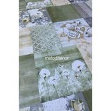 Elyaf Astarlı Beyaz Gelincik Desen Kaymaz Pvc Muşamba Masa Örtüsü - Açık Yeşil - 140 x 240 cm