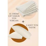 Elyaf Sepeti %100 Doğal Organik El Yapımı Çift Kişilik Yün Yorgan 2 Adet Yün Yastık