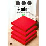 Elyaf Sepeti 4'lü Sandalye Minderi Fermuarlı Su Itici Kumaş 40x40x4 Cm Sünger Sandalye Minderi Bağcıklı KIRMIZI
