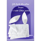 Elyaf Sepeti Microfiber Yorgan Yastık Seti 1 Mevsimlik Microfiber Çift Kişilik Yorgan + 2 Adet Silikon Yastık, Beyaz