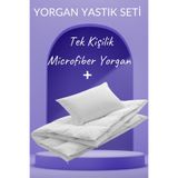 Elyaf Sepeti Microfiber Yorgan Yastık Seti 1 Mevsimlik Microfiber Tek Kişilik Yorgan + 1 Adet Silikon Yastık, Beyaz