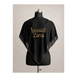 ELYNA Nakışlı İsimli Siyah Şifon Damat Zava Örtüsü Omuz Şalı Gold Nakışlı (Eldivensiz)