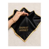 ELYNA Siyah İsimli Damat Mendili Gold Biyeli Kare Halay Mendili Söz Nişan Düğün Asker Eğlencesi