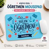 ElyNowa Kişiye Özel Isimli Yılın Öğretmeni Mousepad – Öğretmenler Günü Hediyesi Özel Tasarım Baskılı Mouse Pad - Mavi - Beyaz
