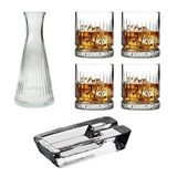 Elysia 6 Parça Keyf Set - Paşabahçe Viski Bardağı - Karaf Şişe - Puro Küllüğü Şeffaf