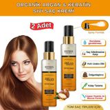 Elysian Essence Organik Argan & Keratin Sıvı Saç Kremi 2'li Set – Durulanmayan Bakım Spreyi 150 ml