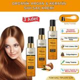 Elysian Essence Organik Argan & Keratin Sıvı Saç Kremi 3'lü Set – Durulanmayan Bakım Spreyi 150 ml