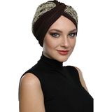 ELYSIANfidan Çapraz Buklet Kahve-Bej Hazır Türban Tesettür Bone - Kahverengi - Bej